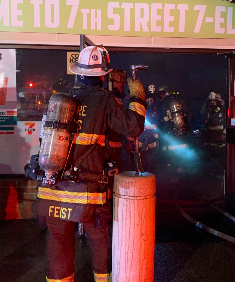 Working Fire Rhode Island Ave & 7th St NW. Fire knocked down in one story 7-11 store. Checking for extension. No injuries reported