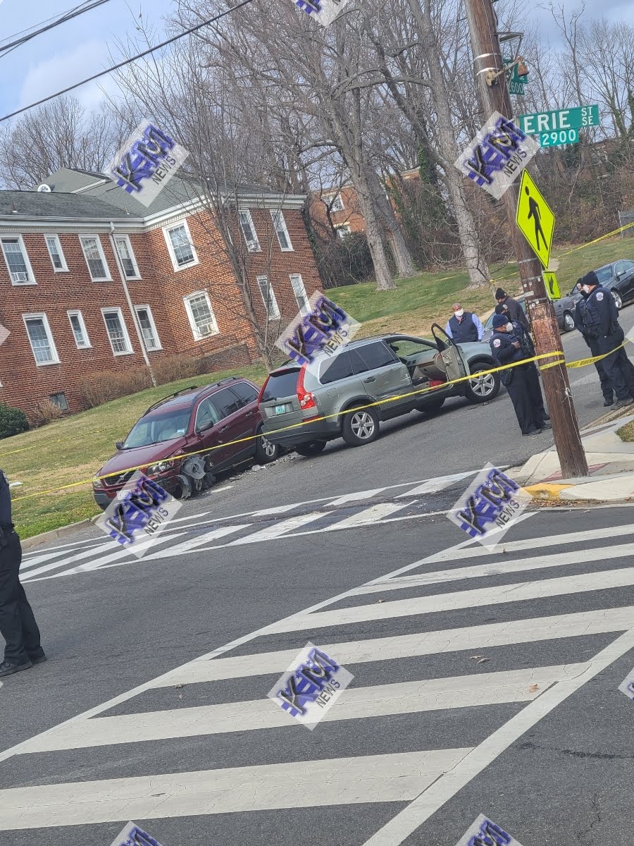 Second crime scene is at 29th and Erie Sts SE-DC (photos attached) where one of the suspect autos was crashed. 1 person had died from the shooting, 2 others are injured. 