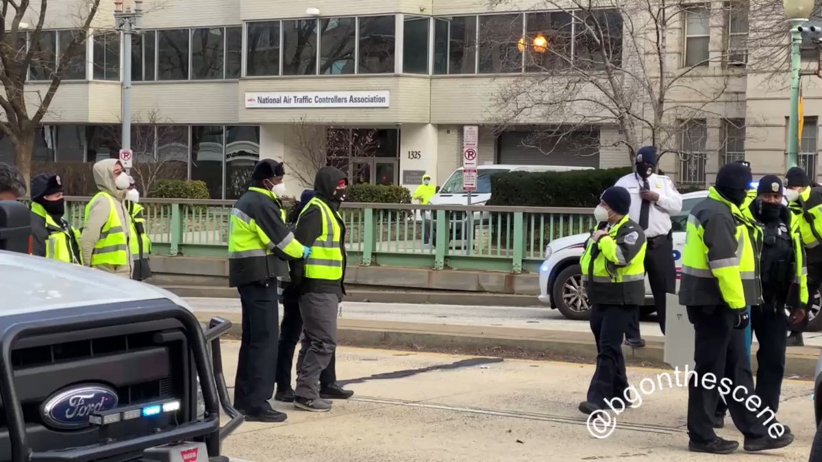 Arrests of three climate activists at this morning's brief protest on Massachusetts Avenue in DC. A large presence of MPD officers surrounding the area