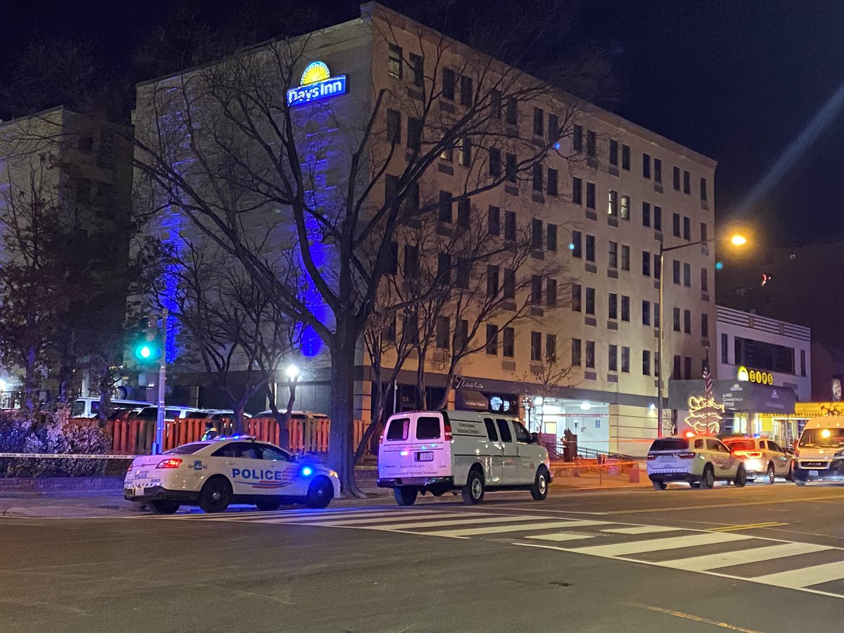 Scene of a shooting in Northwest DC. 4 people shot at a Days Inn on Connecticut Avenue. All now at the hospital, conditions unknown right now. Large police investigation. 4400 block of Connecticut closed in both directions. 