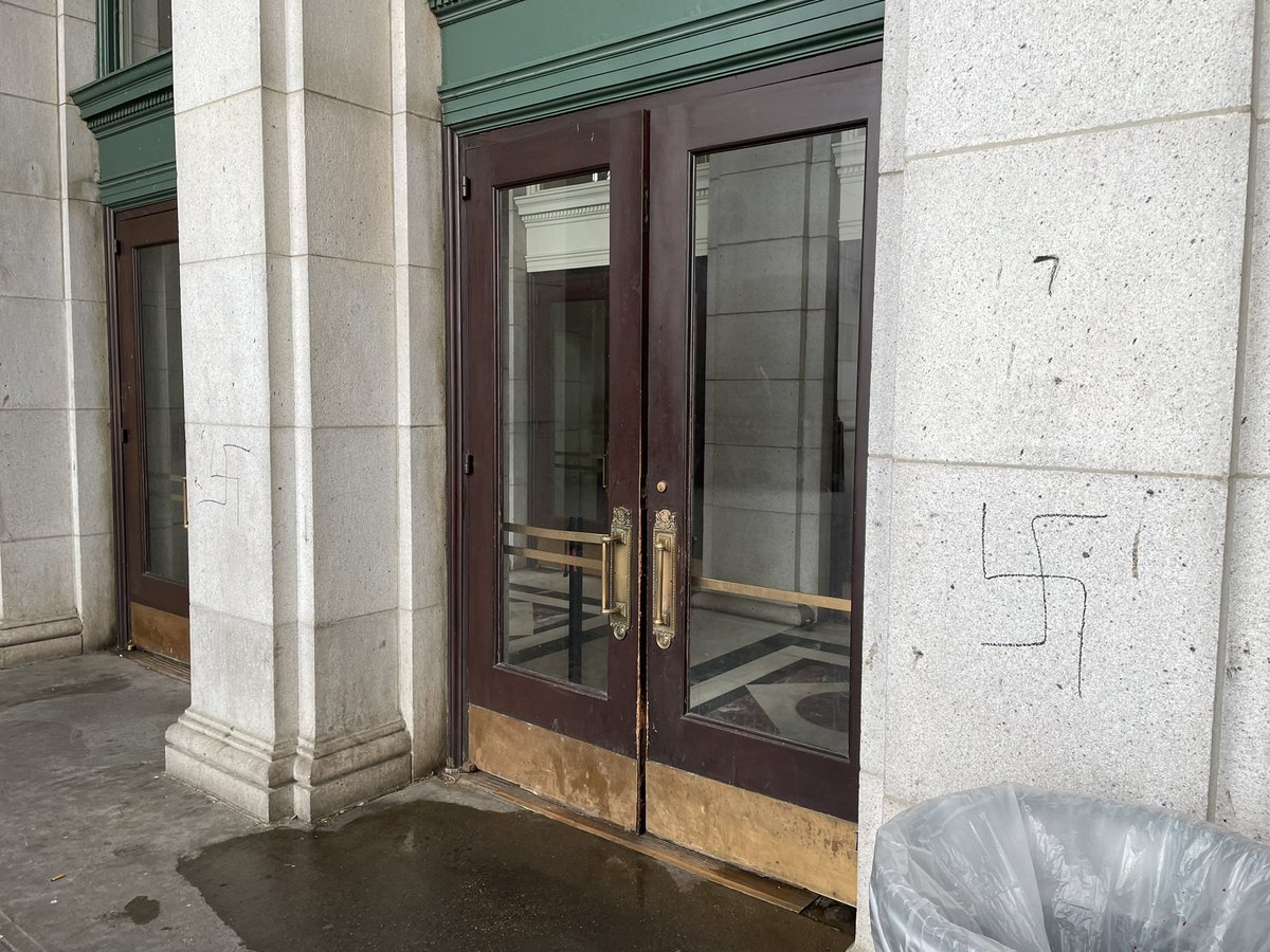 There are hand-drawn swastikas all over the entrance to Union Station in DC. Almost every column