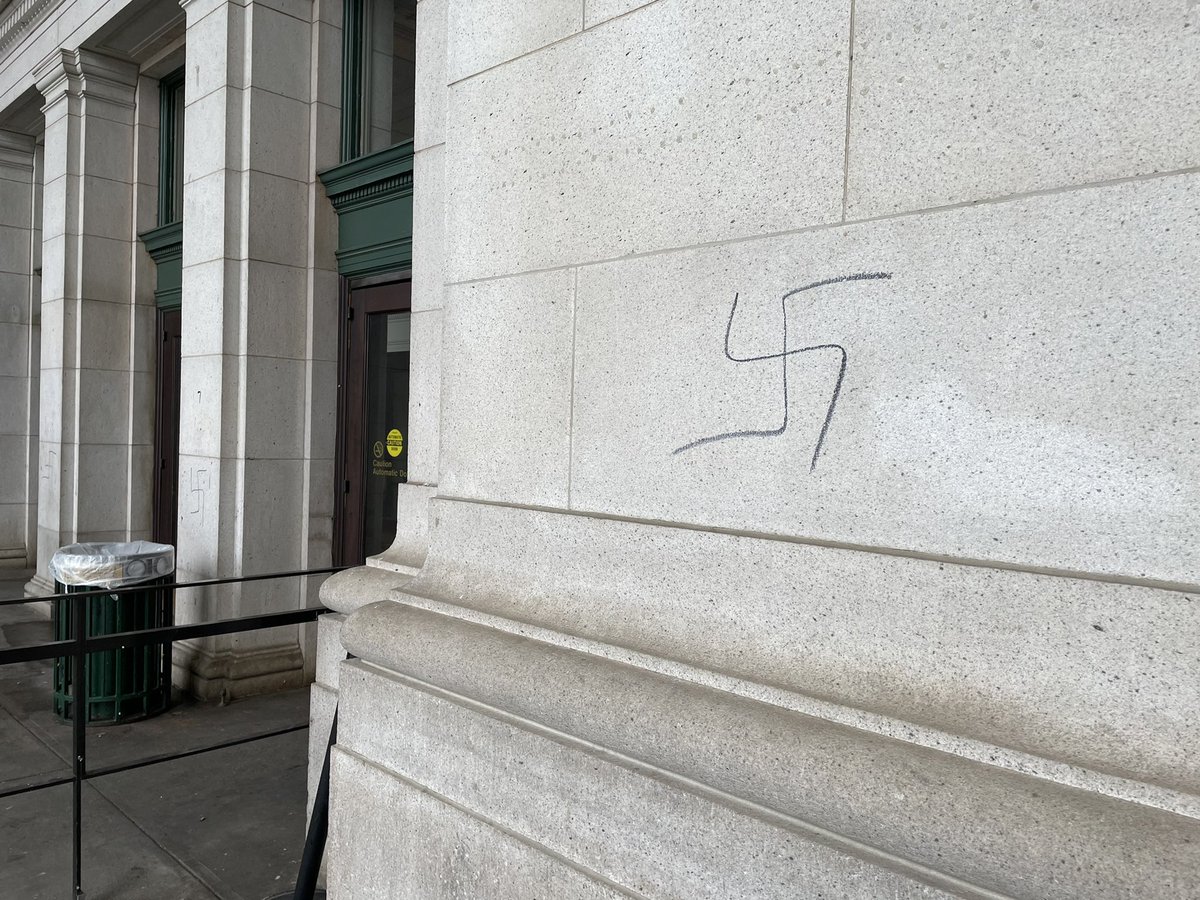 There are hand-drawn swastikas all over the entrance to Union Station in DC. Almost every column