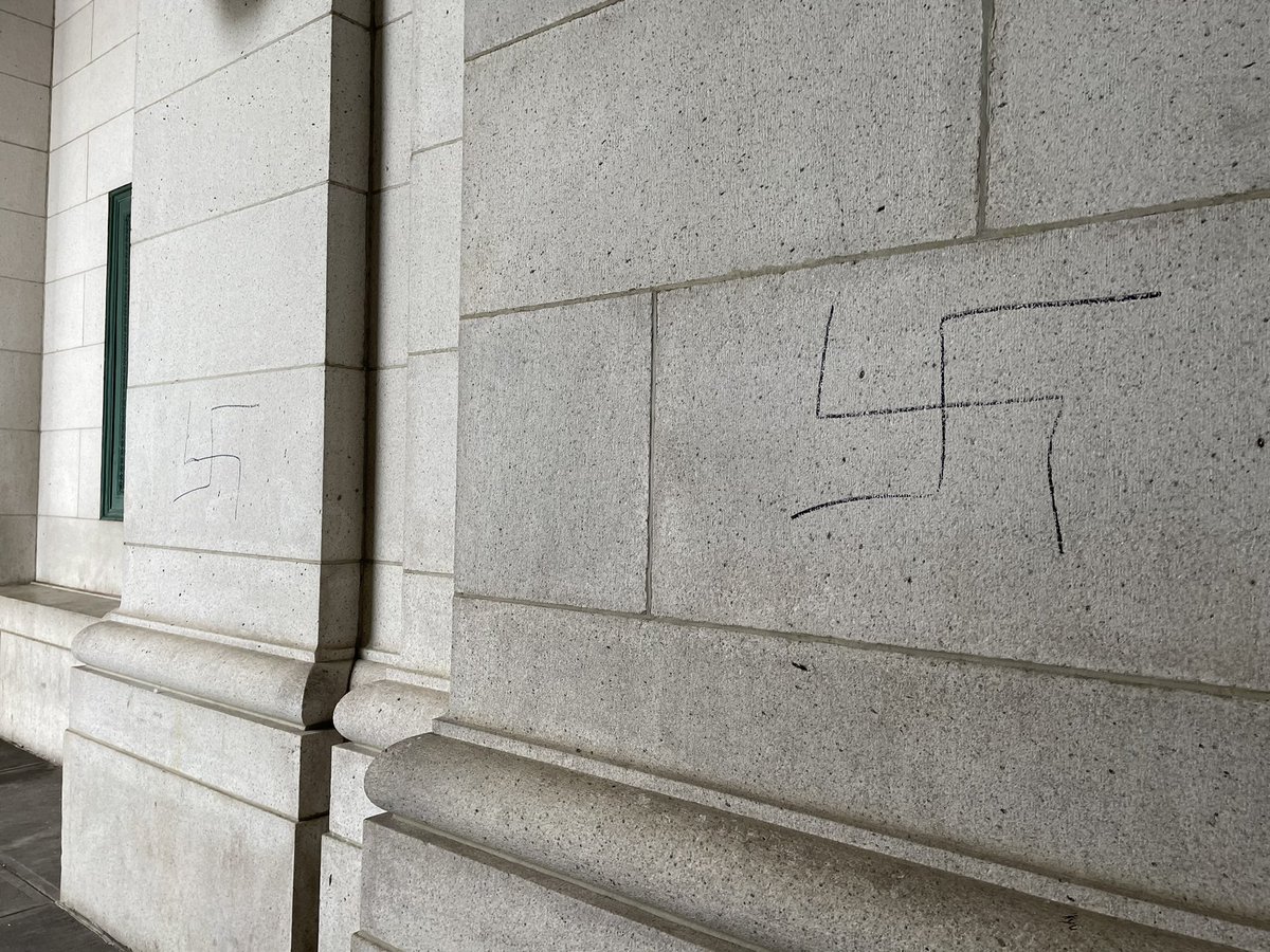 There are hand-drawn swastikas all over the entrance to Union Station in DC. Almost every column