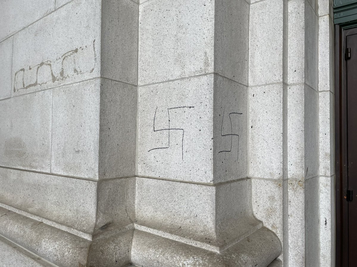 There are hand-drawn swastikas all over the entrance to Union Station in DC. Almost every column