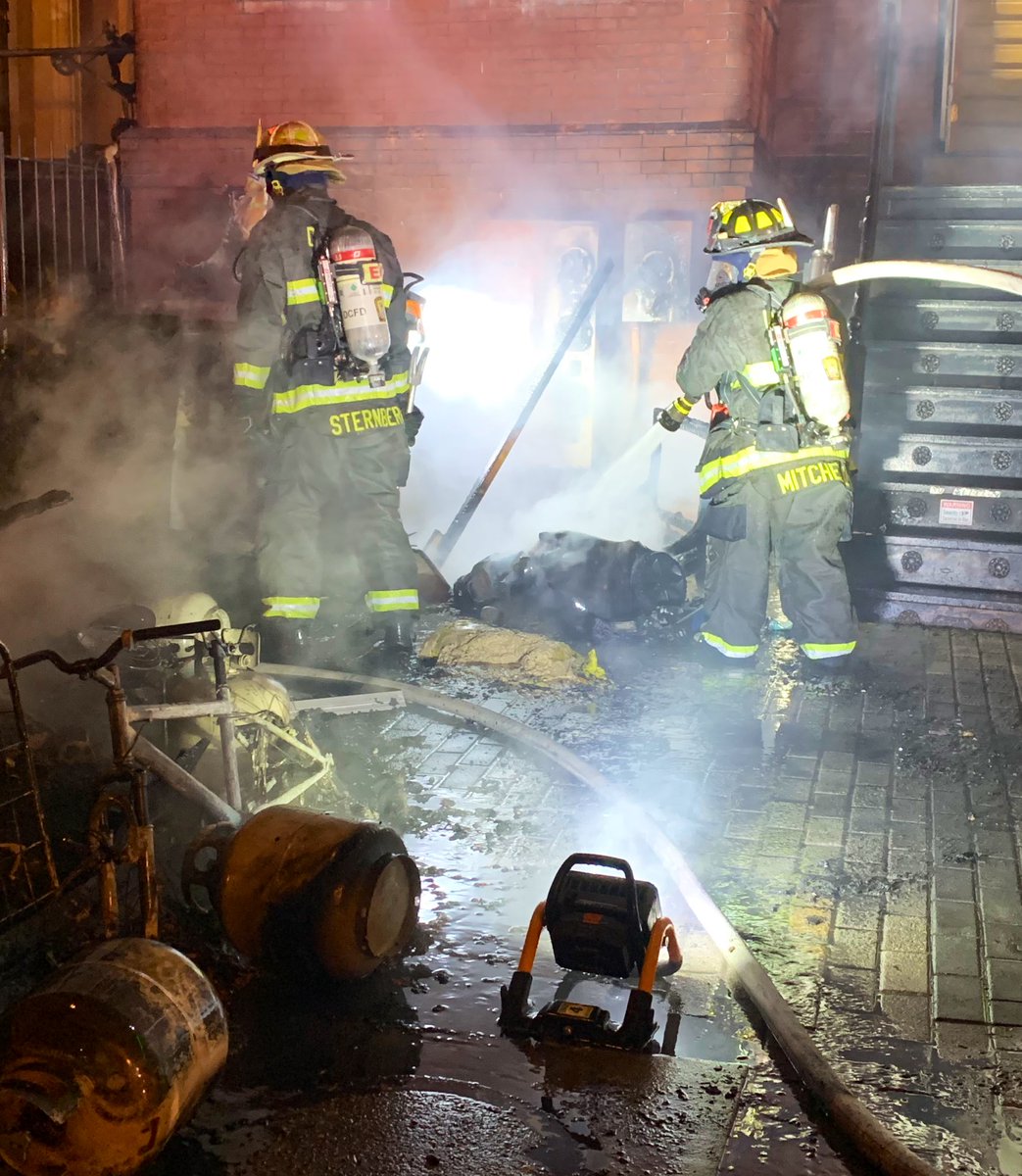 Box Alarm 600 block T St NW. Outside fire in seating area threatening to extend to structures. Propane tanks were involved. Fire knocked down with no extension to buildings. No injuries reported