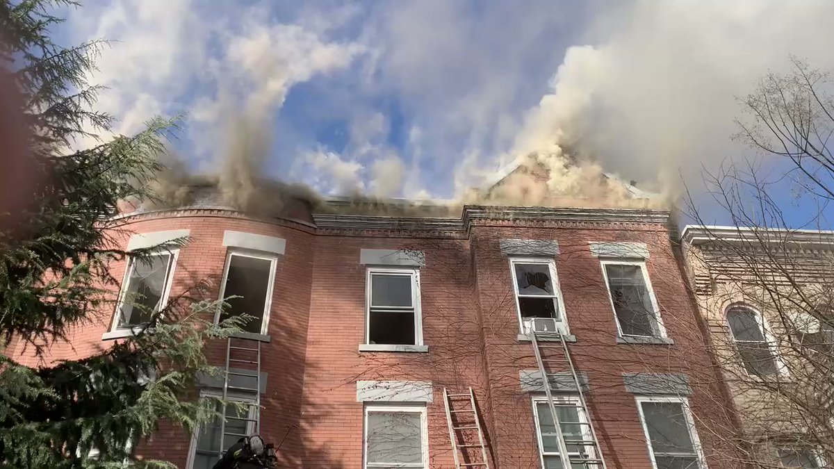 2 Alarm fire 1500 block Park Rd NW. DC firefighters continue to actively attack fire via the interior and working to prevent spread to adjacent attached buildings