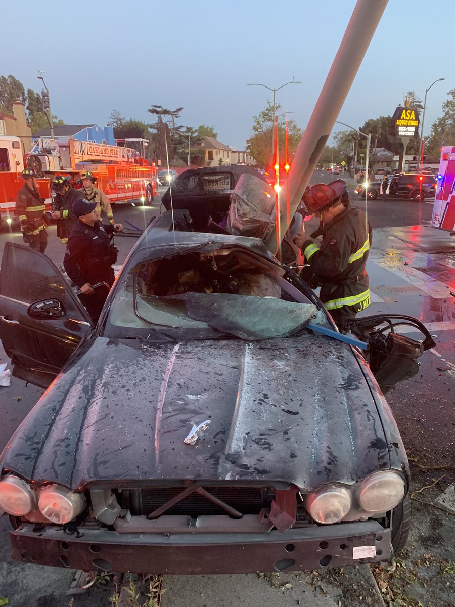 Earlier tonight we responded to a single vehicle accident at Market & Stanford in North Oakland. The lone passenger/patient — who was safely extricated by OFD using the jaws of life — suffered burns and was transported to a hospital for care. Strong work by E8