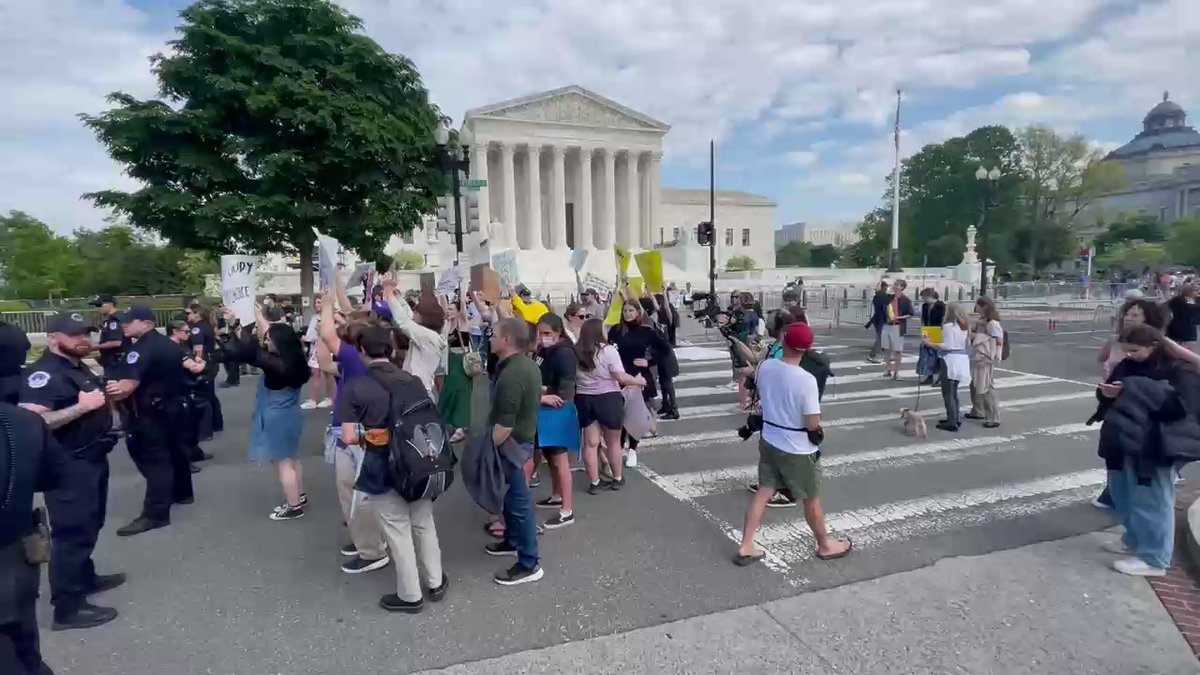 Protests continue.  A look outside the Supreme Court two days after a leaked draft opinion shows the Court  would overturn Roe V Wade in a 5-4 decision