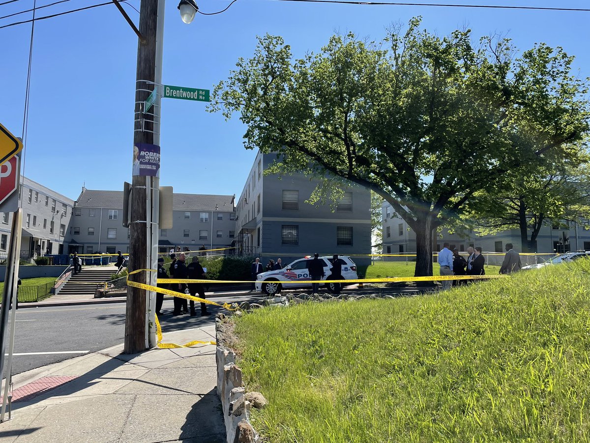 Scene of latest shooting in District - this morning on Brentwood Road in Northeast, off Rhode Island Ave. Man reported unconscious. Latest of several shootings since yesterday. At least two have turned fatal