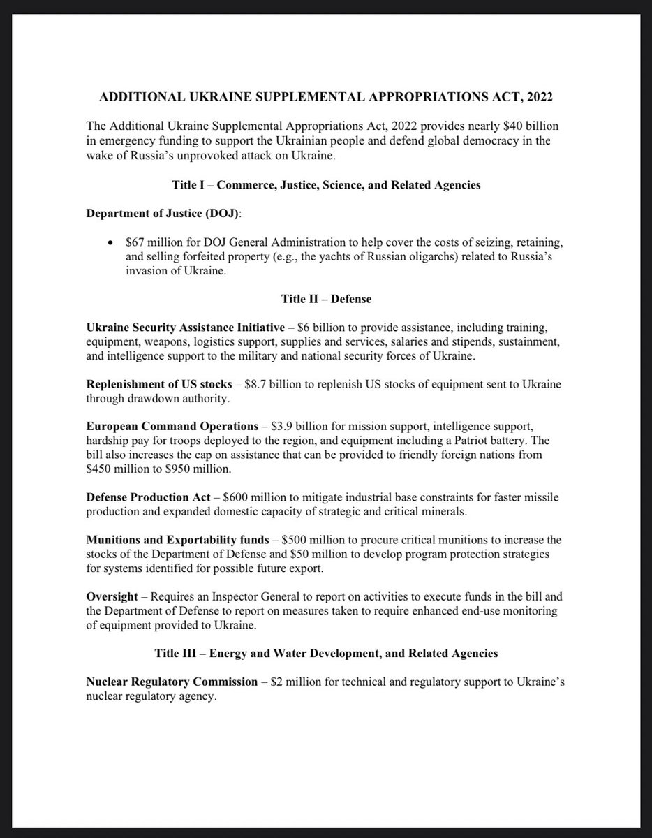 House votes 368-57 to pass a ~$40 billion Ukraine aid package.  This now goes to the Senate, which has a clear path to pass a version of this legislation, now that Biden has agreed to de-link Covid relief funds to appease Senate Republicans.  Official summary of the bill