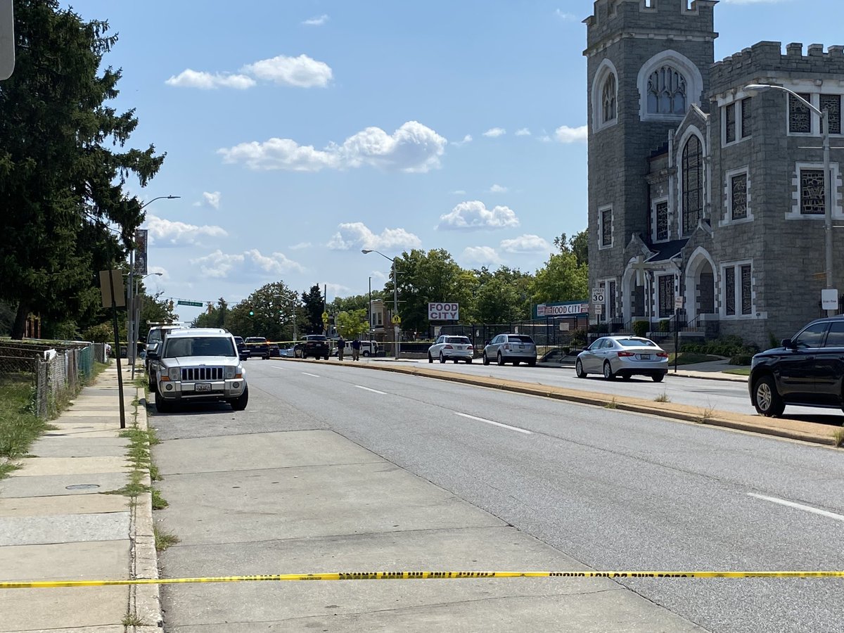 Here at the shooting scene on Park Heights Ave. in Northwest. Police are keeping us far away, so hard to make out where it happened. One neighbor tells he heard as many as 20 shots