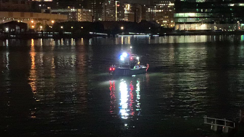 WATER SEARCH: Frederick Douglas Bridge: @dcfireems along with @uscoastguard and @usparkpolicepio Eagle 1 searching for a reported vehicle into the water. There was an initial dispatch to the 11th St. Bridge which could've delayed the response