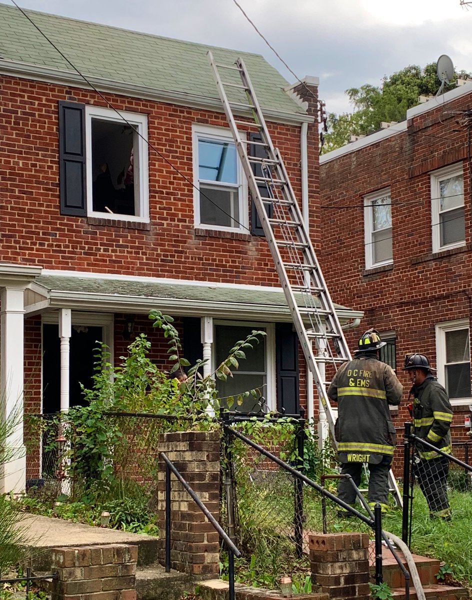 Box Alarm 1100 block 46th Pl. SE. Fire 2nd floor extinguished and under control. No injuries. 1 displacement who may have alternate housing. Investigators on scene. DC firefighters