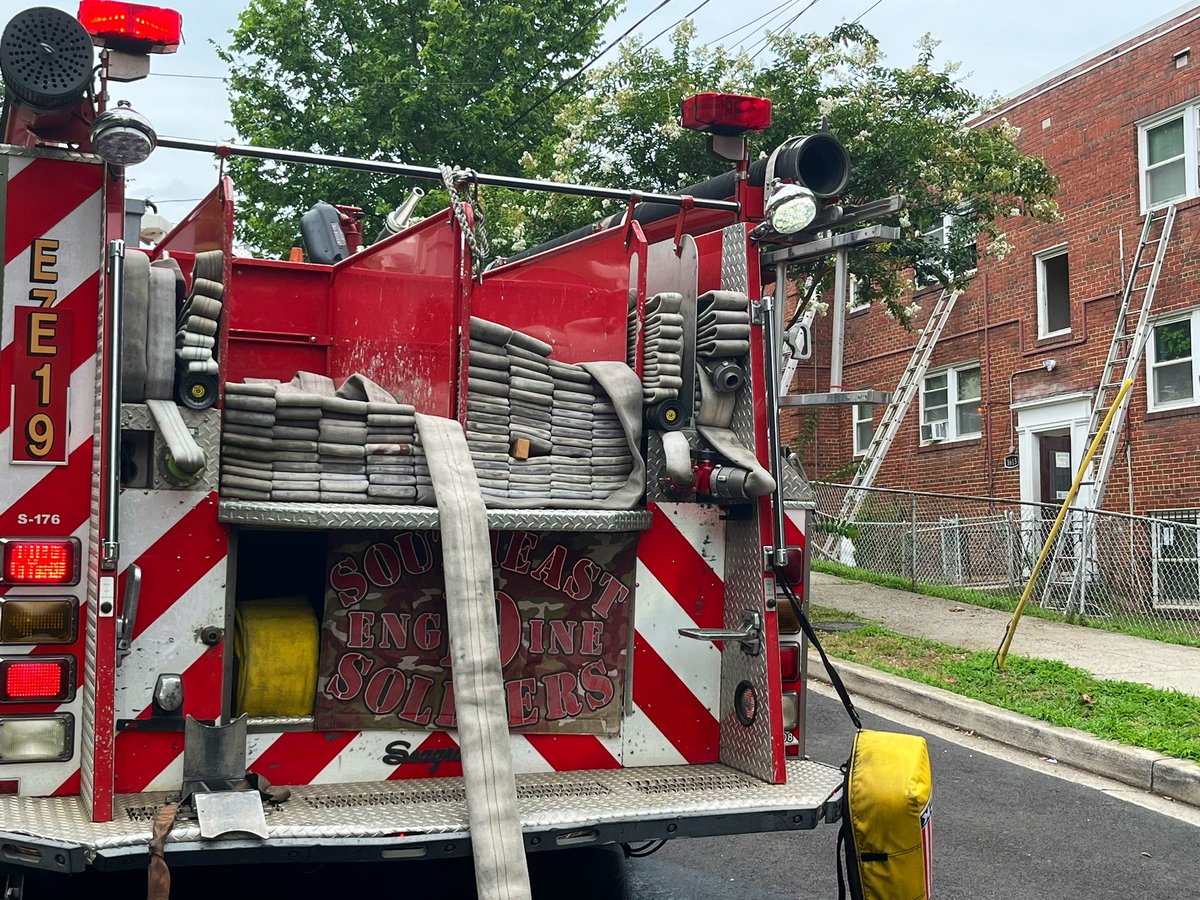 Box Alarm 1600 block 29th St SE. Fire 1 apartment in 3 story occupied building under control. Firefighters removed infant via ladder from 2nd floor window &amp; mom via interior. Both evaluated by EMS and  released on scene. Air unit &amp;amp; Fire investigator requested. DC firefighters