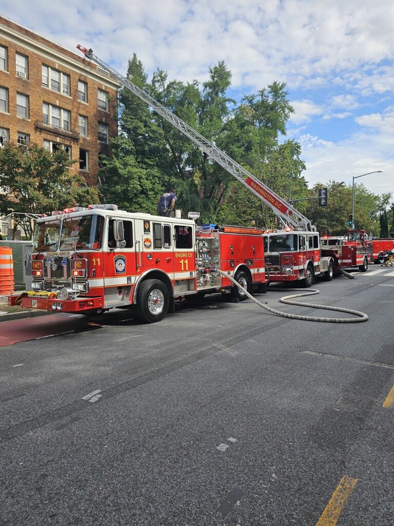 Fire on Box 8224  3700 block of 16th Street, NW.  The @dcfireems No. 11 Engine Company has fireshowing from the 3rd floor of a 5-story apartment building. Fire was quickly knocked down, companies are checking for extension and completing searches. 