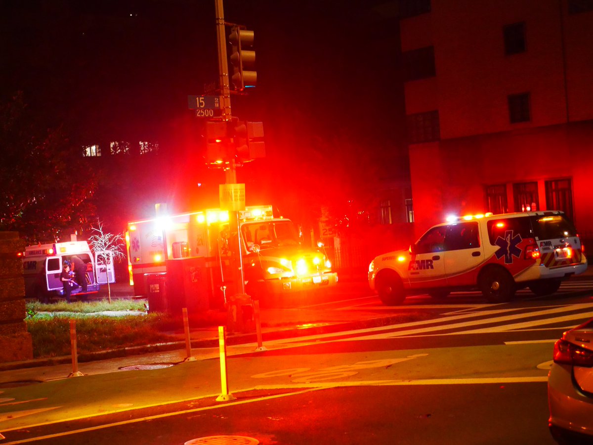 Meridian Hill Park, 2400 block of 15th Street NW in ColumbiaHeightsDC— the driver was briefly trapped but was extricated & taken to a hospital. Looks like police are still looking for a passenger or a gun