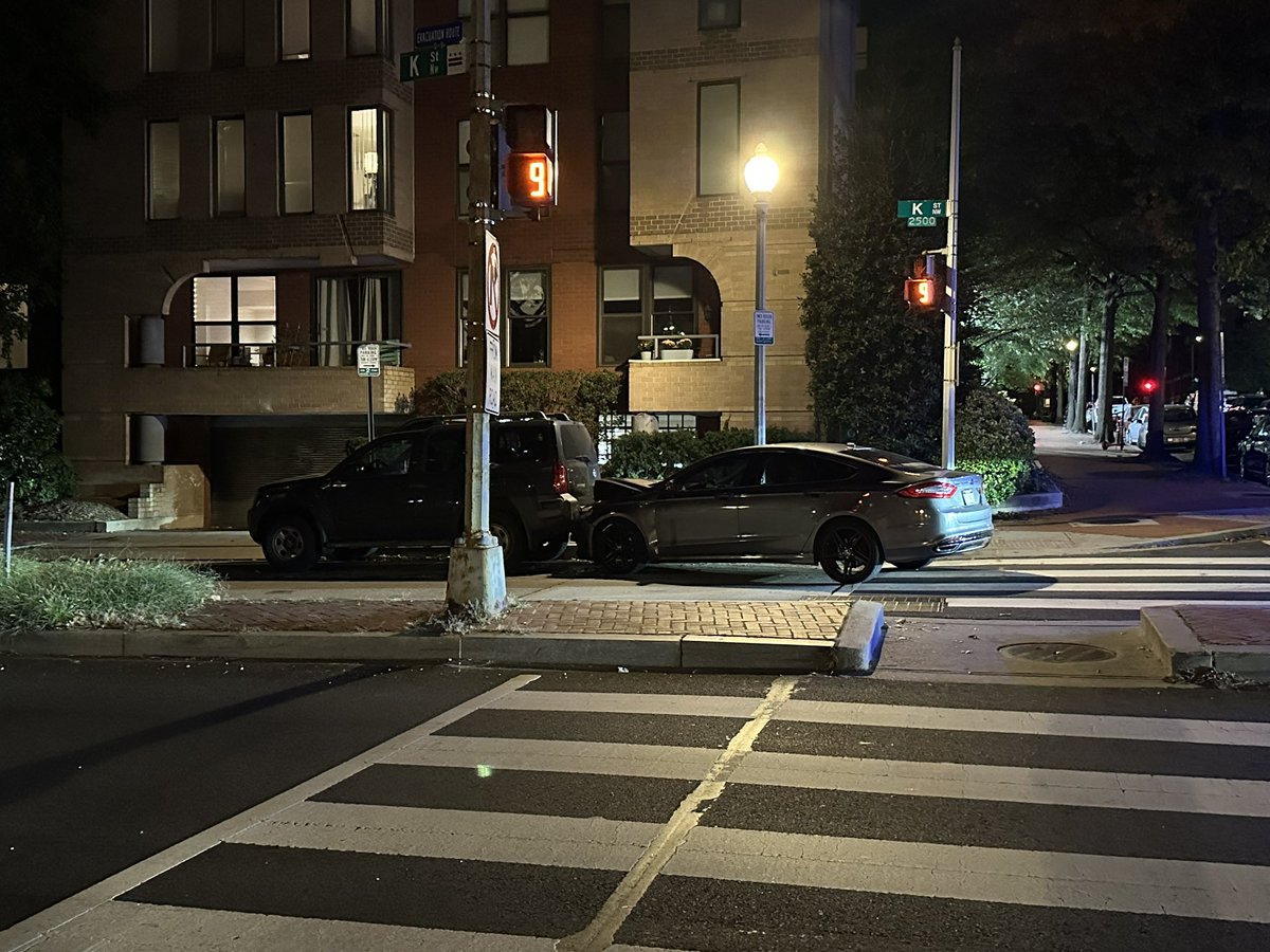 CRASH/BAILOUT IN NW DC: K Street & 25th Street Northwest— police & EMS arrived to the crash scene to find out the driver had already fled the scene. The parked car suffered heavy rear-end damage