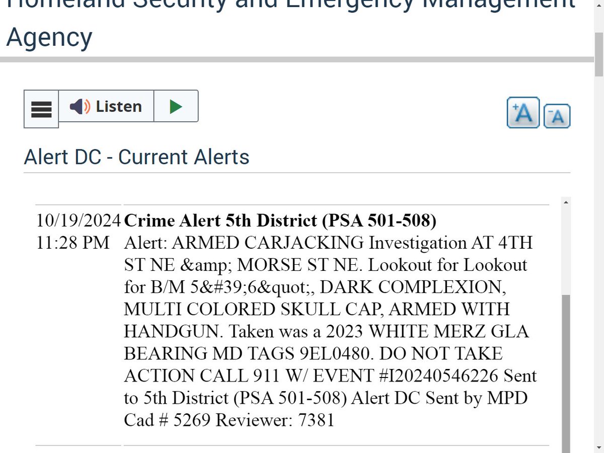 MERCEDES CARJACKED FROM UNION MARKET-- 4th St and Morse St NE. A person with a gun carjacked a 2023 white Mercedes-Benz GLA crossover with Md tags. He was followed by an unknown white auto