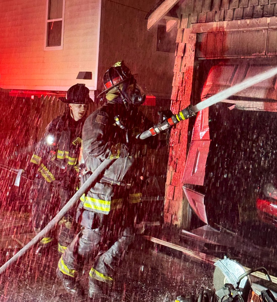 Box Alarm 1200 block Gallatin St NW. Fire in both garages under control. 1 of the 2 being utilized as living quarters with no occupant present at time of fire. Investigators on scene. DC firefighters