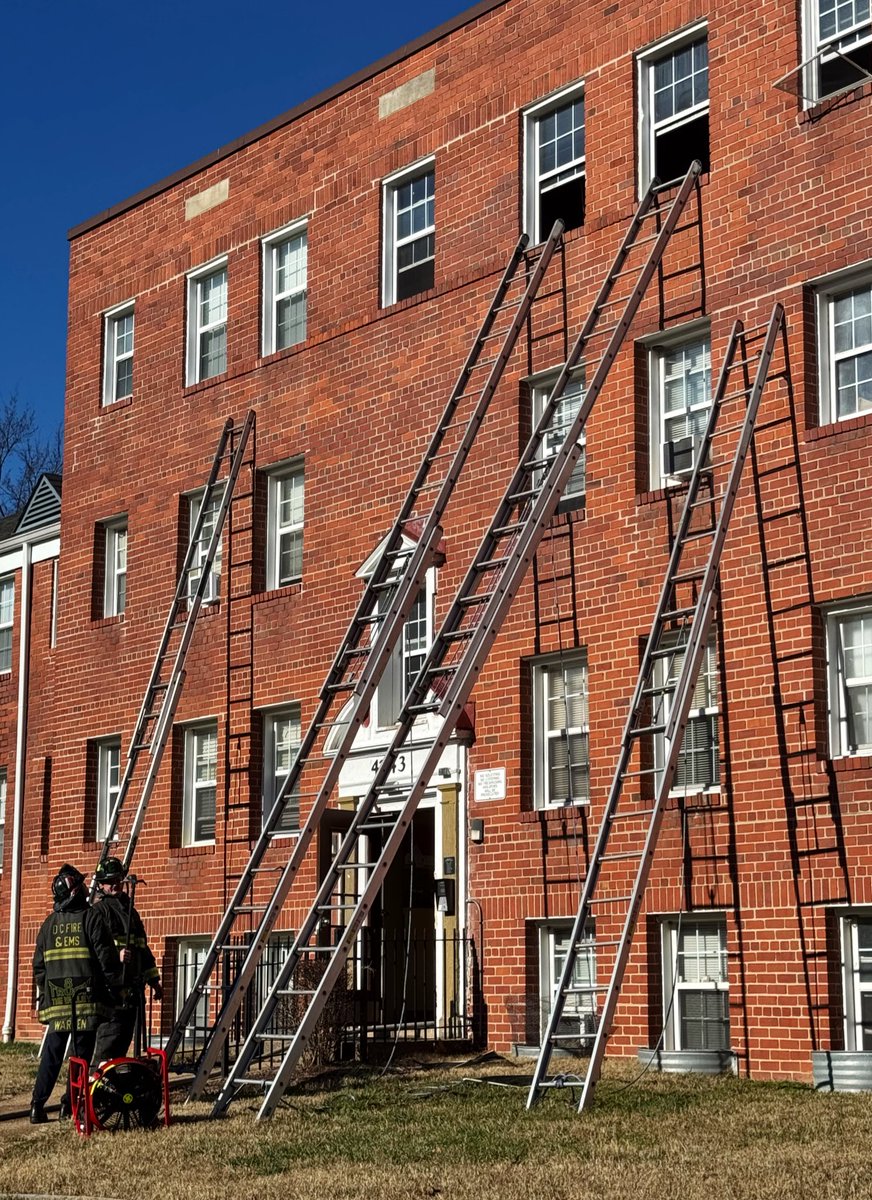 Box Alarm 4300 block of ML King Ave South-West Fire top floor apartment in 4 story occupied building. Fire under control with no injuries reported. Checking on displacements. Request air unit & . DC firefighters