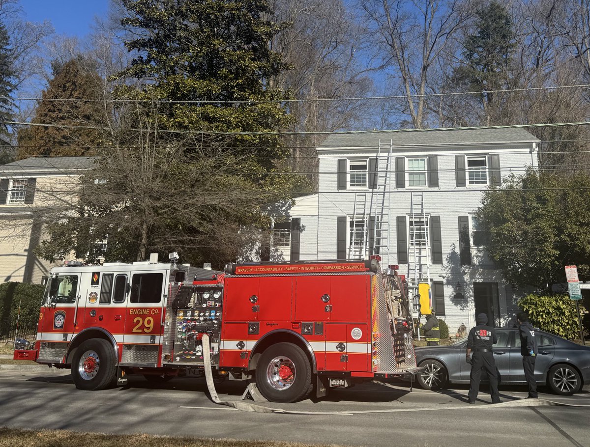 Box Alarm 5700 block McArthur Blvd NW. Smoke condition 3 story detached house. Appears confined to HVAC system.  No injuries. DC firefighters