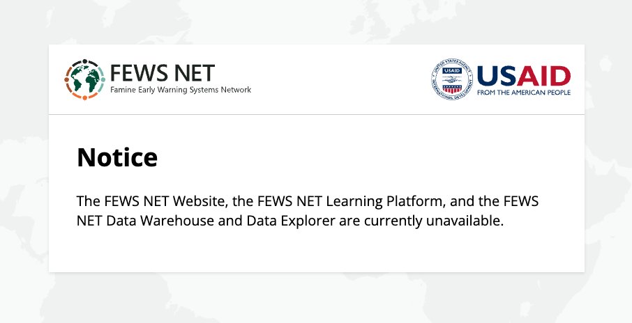 One of the world's most trusted warning systems for detecting the outbreak of famine, FEWS NET, has shut down as a result of Trump's freeze on all foreign aid, per two U.S. officials