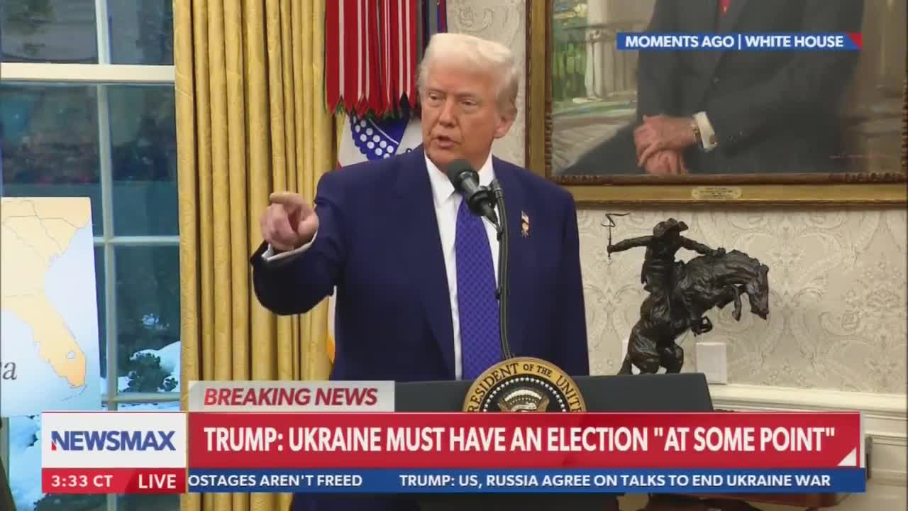 Müxbir: Siz Ukraynanı bu sülh prosesinin bərabərhüquqlu üzvü kimi görürsünüzmü TRUMP: Ummmm. maraqlı sualdır. Məncə, onlar barışmalıdırlar. Bu, girmək üçün yaxşı müharibə deyildi