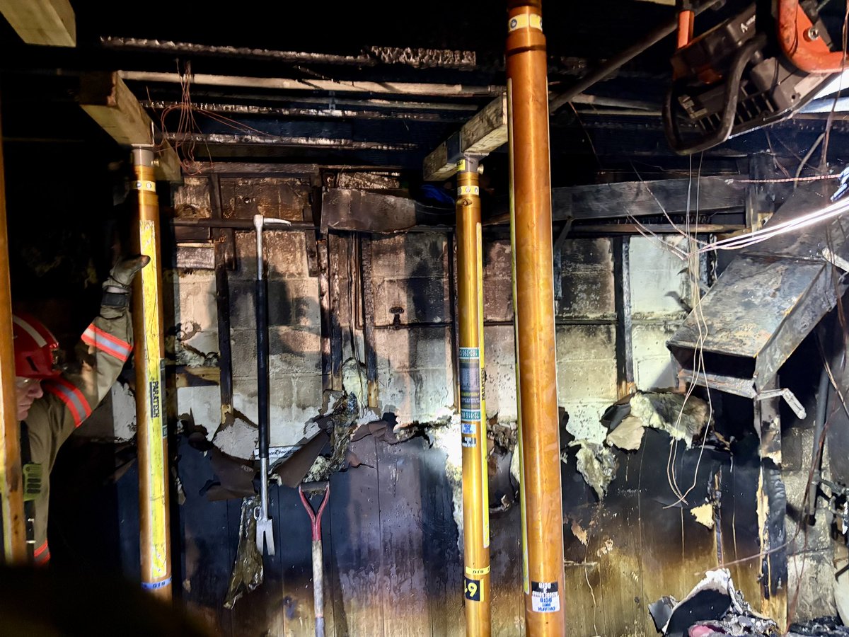 Following the 2 Alarm fire in the 2200 block of 16th St NE, the collapse rescue team returned to the scene to shore up the unstable first floor, allowing for a complete search of the basement & providing a safe environment for  to conduct their work. DC firefighters