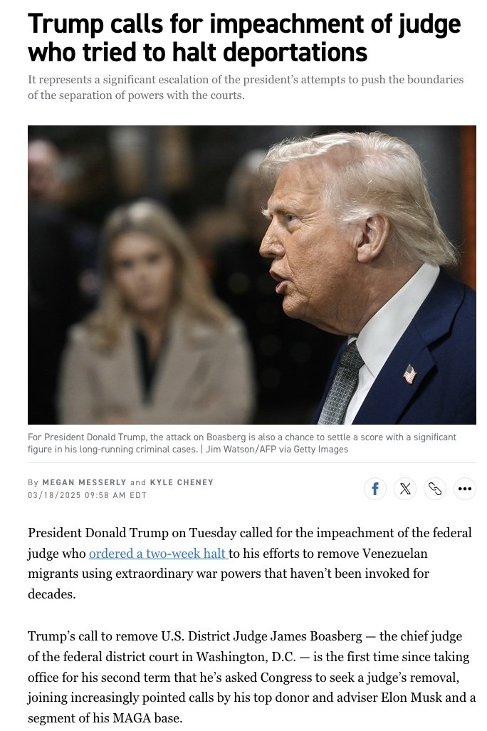 Donald Trump's call to impeach Chief Judge Boasberg for a ruling he disagrees with is an escalation of his administration's increasingly ominous battle with the judiciary