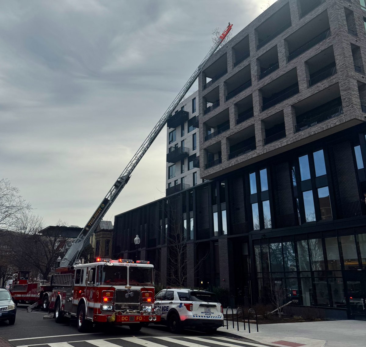 Box Alarm 8th & O Sts NW. Mulch burning on rooftop of multi-story building. Fire has been extinguished with no injuries. No structural extension. Request