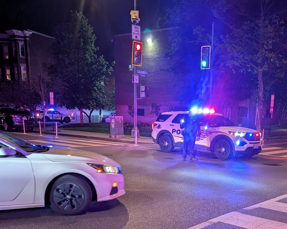 Police have found a man shot in the head in the 1300 blk Columbia Rd NW. He is still alive.: Police found three autos struck by gunfire, and another was involved in a crash. Two guns were recovered by police. One possible shooter in custody. Still looking for any potential victims. 