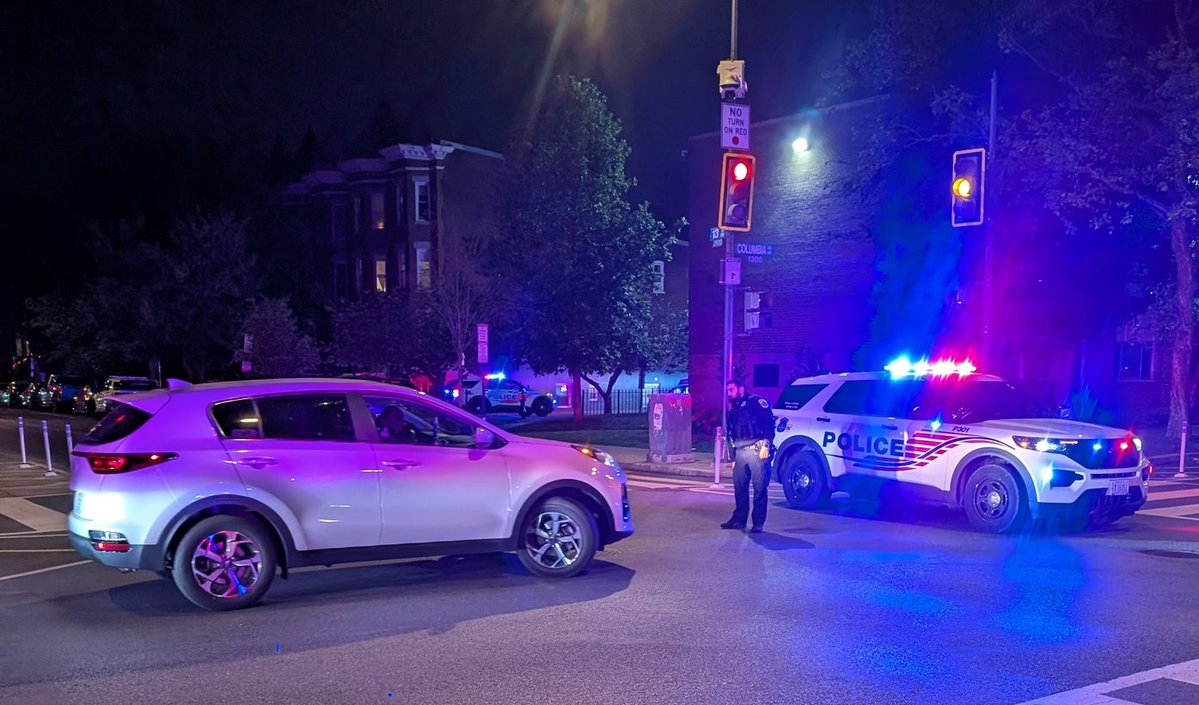 Police have found a man shot in the head in the 1300 blk Columbia Rd NW. He is still alive.: Police found three autos struck by gunfire, and another was involved in a crash. Two guns were recovered by police. One possible shooter in custody. Still looking for any potential victims. 