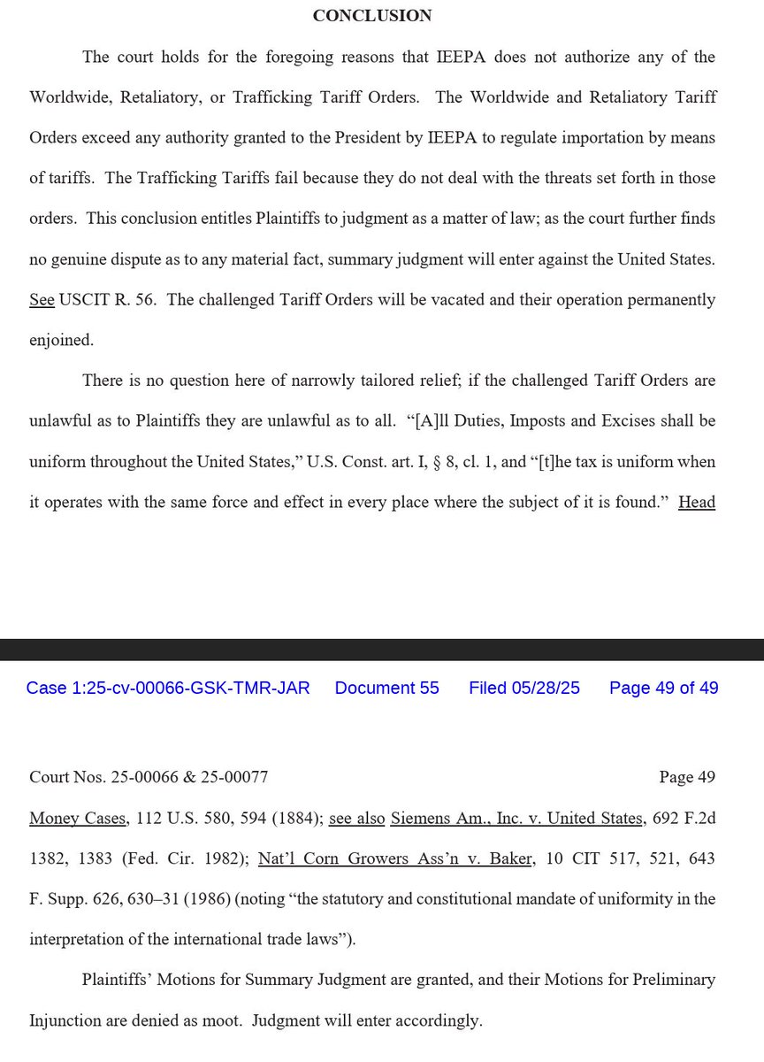 A federal court just invalidated Trump’s ”Liberation Day tariffs, ruling he exceeded his authority under IEEPA. The court said Trump can’t bypass Congress to set trade policy and that these tariffs are unconstitutional and void