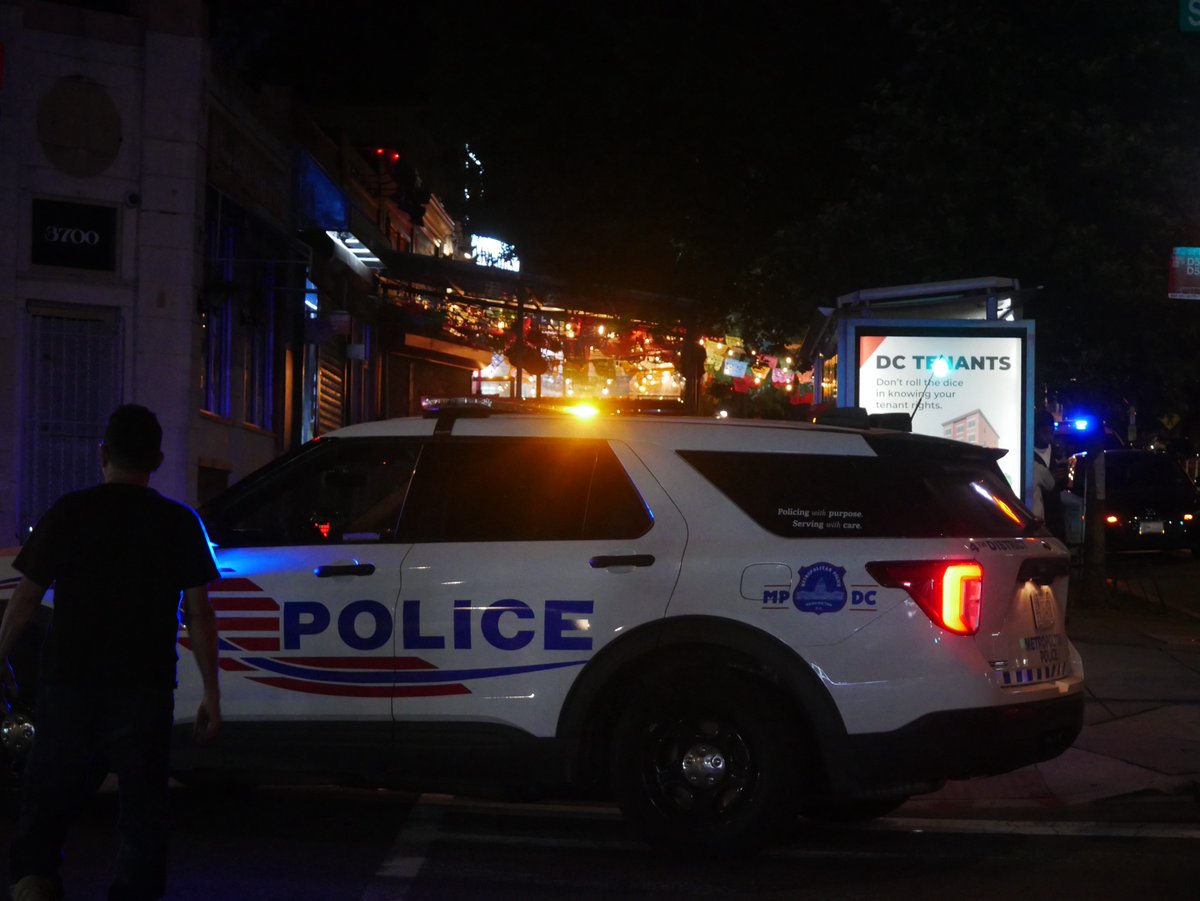 DC Police’s Falcon  is up searching above the 3700 block of 14th Street NW in Petworth DC after rocks were reportedly thrown at police officers from the rooftop of a business