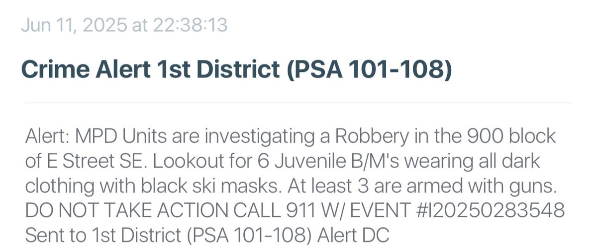 JUVENILE ROBBERY NEAR CAPITOL HILL: 9th & E Street SE in Capitol Hill DC— a group of *six* juveniles, at least three armed with guns, robbed the victim. MPD’s Falcon  up again searching… DCCrime