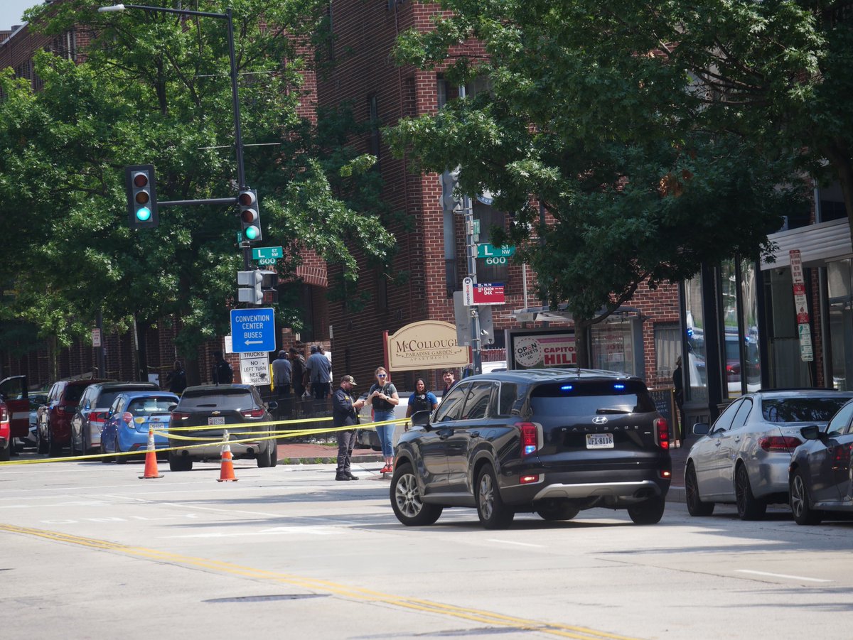 Federal law enforcement on scene of a shooting with shots fired by police at 6th and L Street NW in Mount Vernon Square DC. (near the DC Convention Center)A man was shot several times while a US Marshals task force was on scene. 