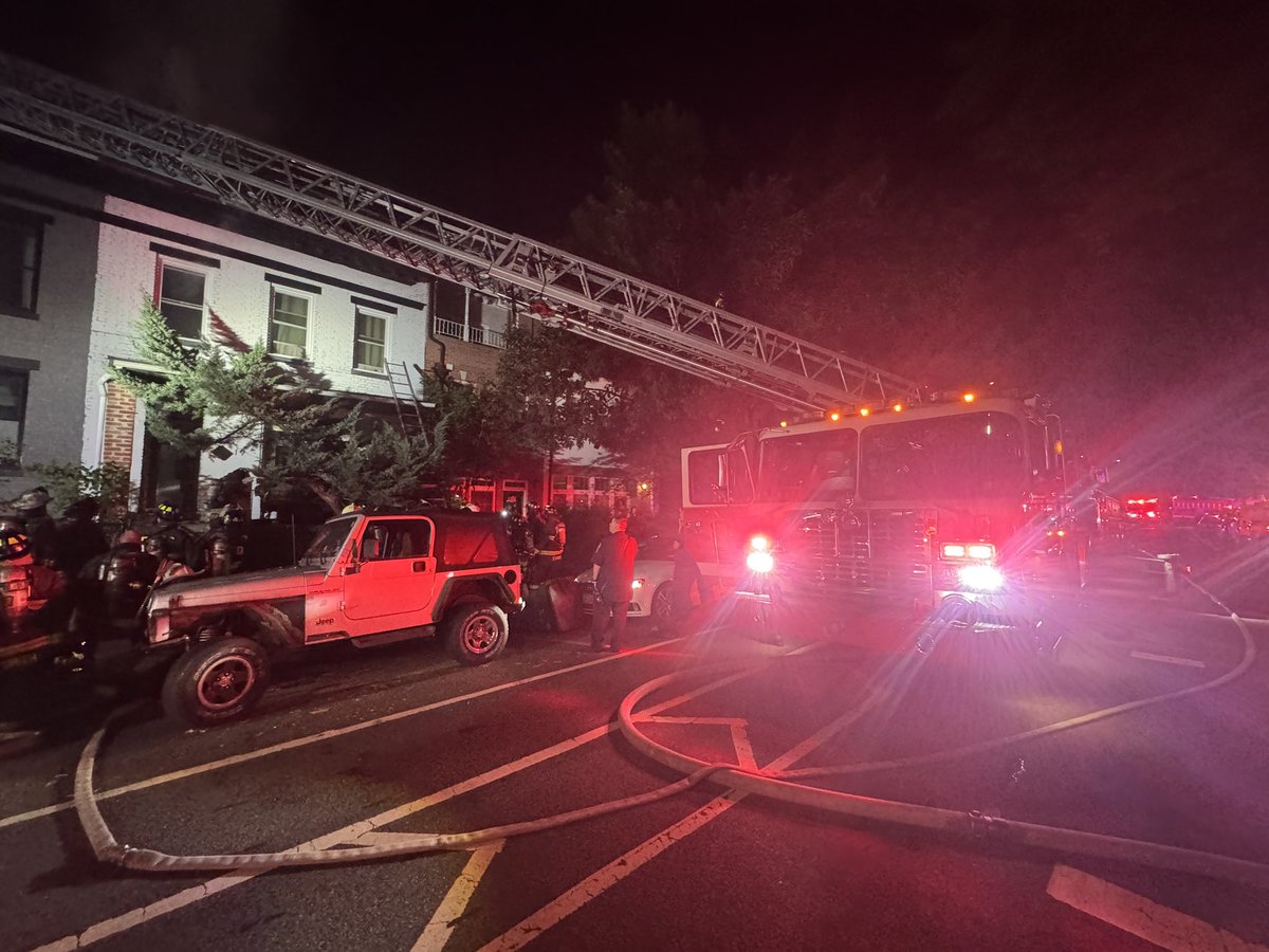Working Fire: Unit Block of 15th Street NE a Two story row home with fire showing from basement upon arrival. All fire extinguished, working on hotspots