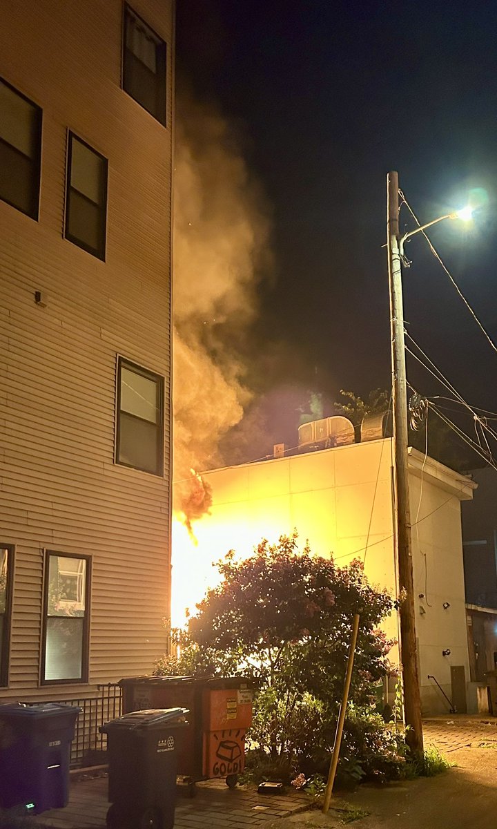 Box Alarm rear 3900 block 14th St NW. Fire involved  storage area and exterior wall of 3 story structure. Fire under control with no injuries. Investigators on scene. DC firefighters