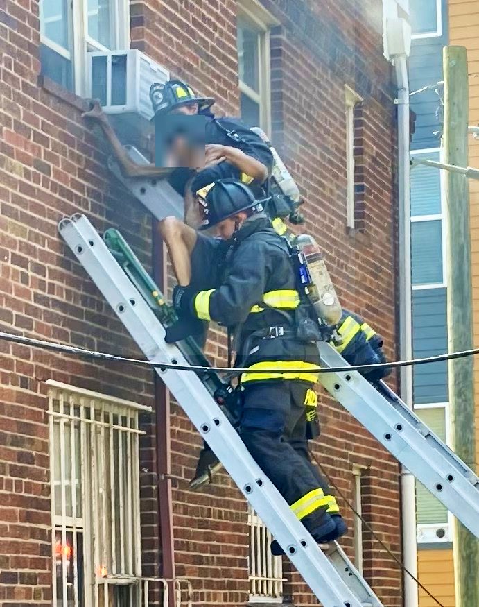 Box Alarm 3500 block Ames St NE. Fire 1st floor hallway under control. 2 civilians evaluated by EMS required no further medical treatment. Request @RedCrossNCGC  for 3 displaced adults. 1 civilian brought to safety via portable ladder. Investigators on scene. 