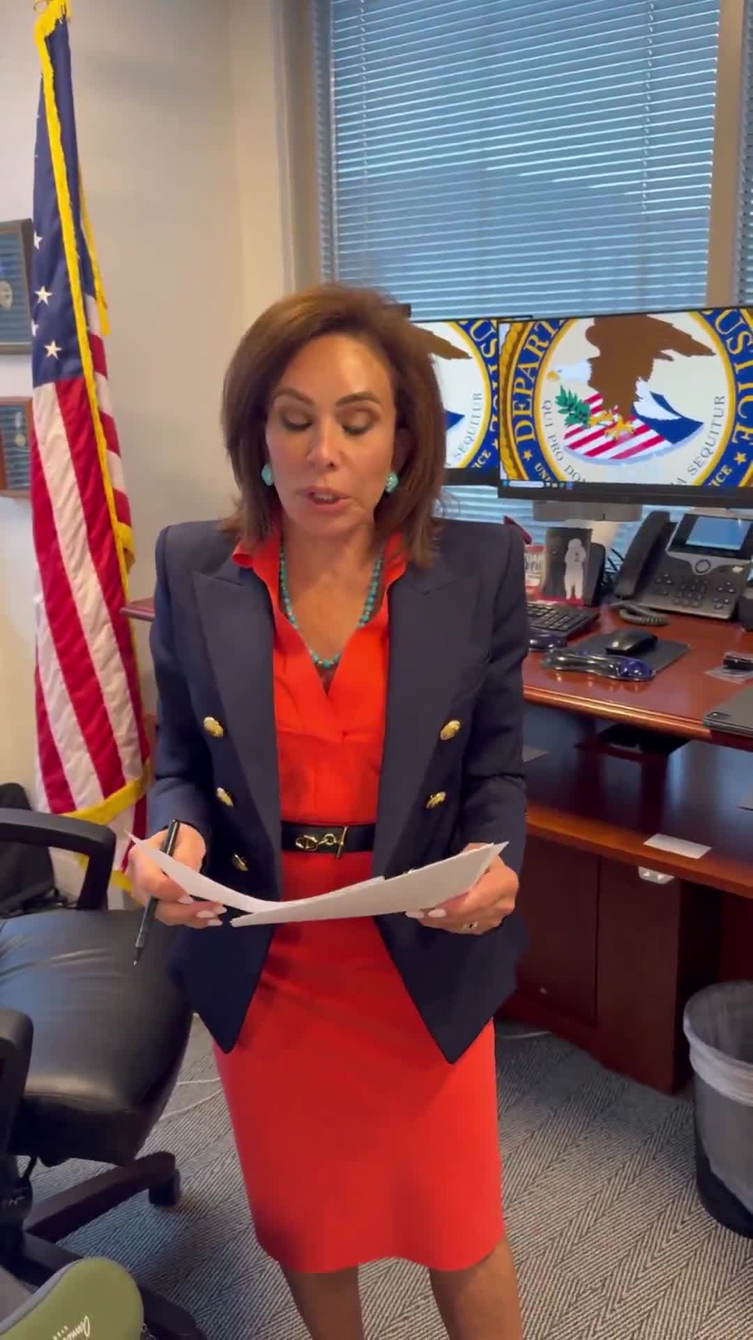 U.S. Attorney Jeanine Pirro says a woman who traveled from New York to D.C. to have Trump eliminated has been arrested