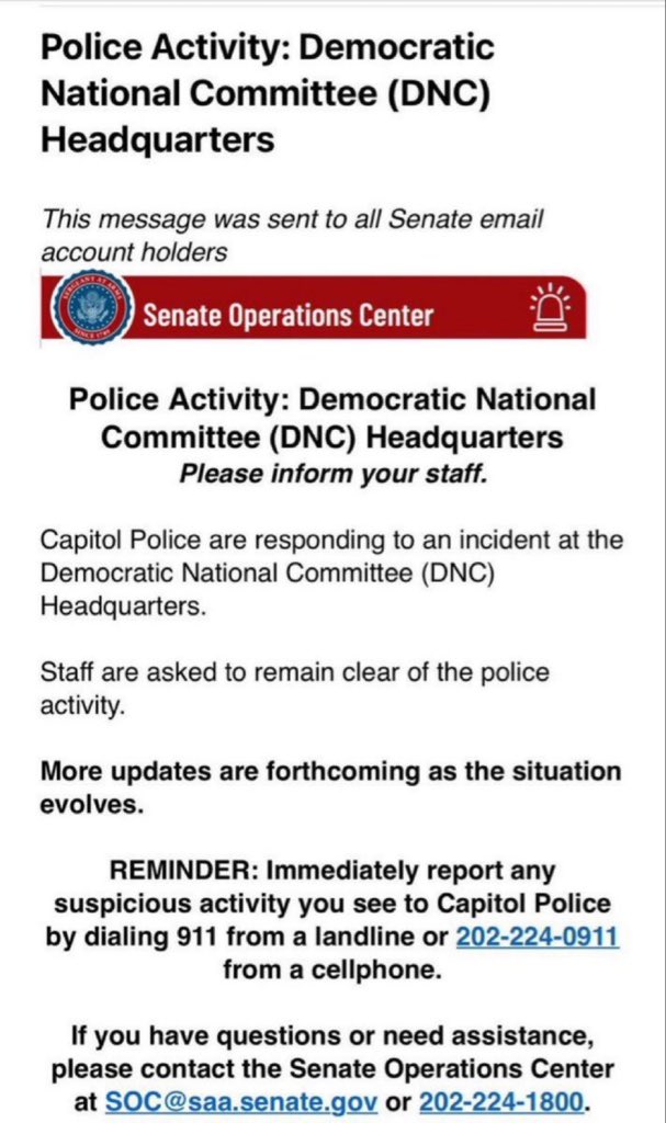 Police responding to reported bomb threat at DNC headquarters in Washington, DC Police are responding to an incident at the DNC headquarters
