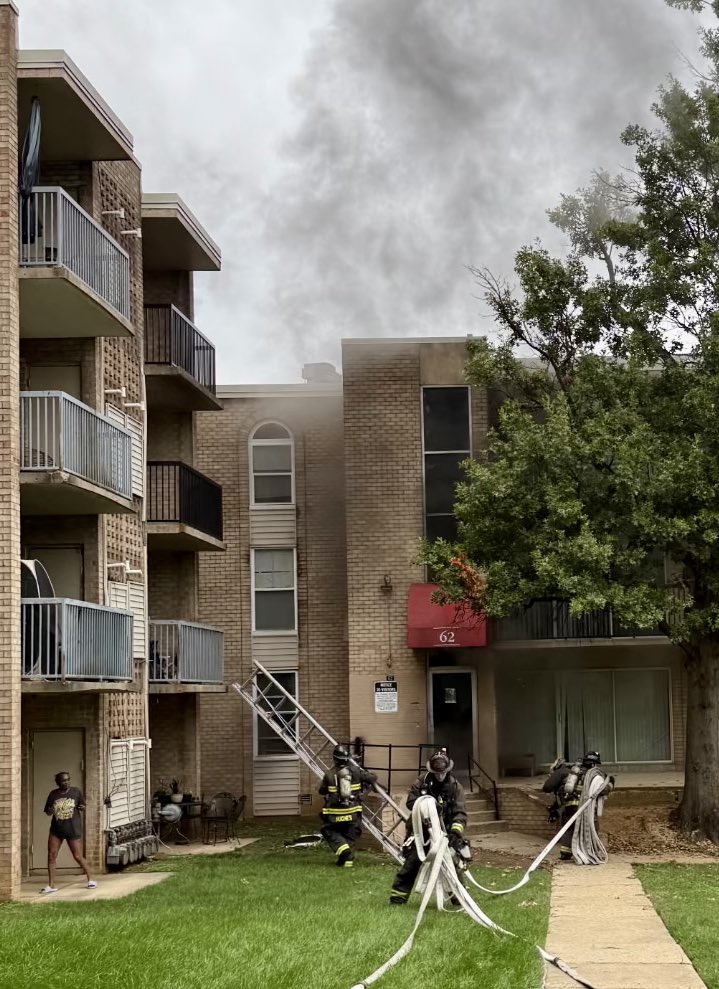 Firefighters from @dcfireems as they began their initial operations at the Working Fire in the unit block of Galveston St South-West DC firefighters