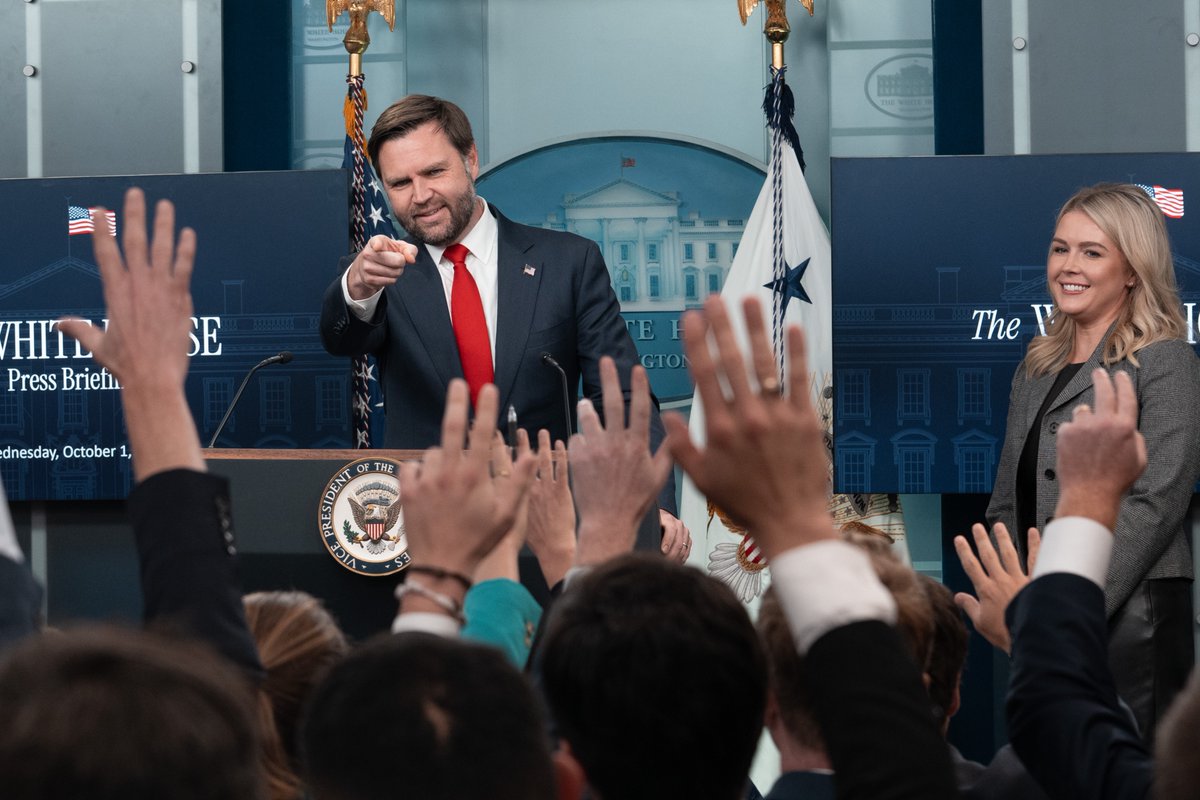Vice President JD Vance joined the White House press briefing to attack Democrats for the government shutdown and defended President Trump's 'sombrero' meme, denying it was racist