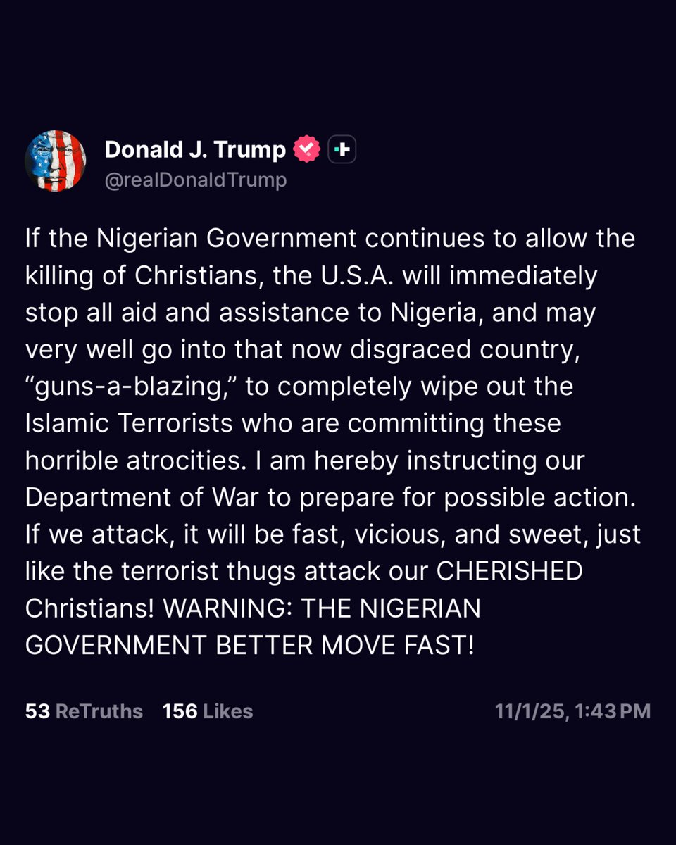 President Trump just threatened to send the U.S. military “guns-a-blazing” into Nigeria if the Christian genocide doesn’t end