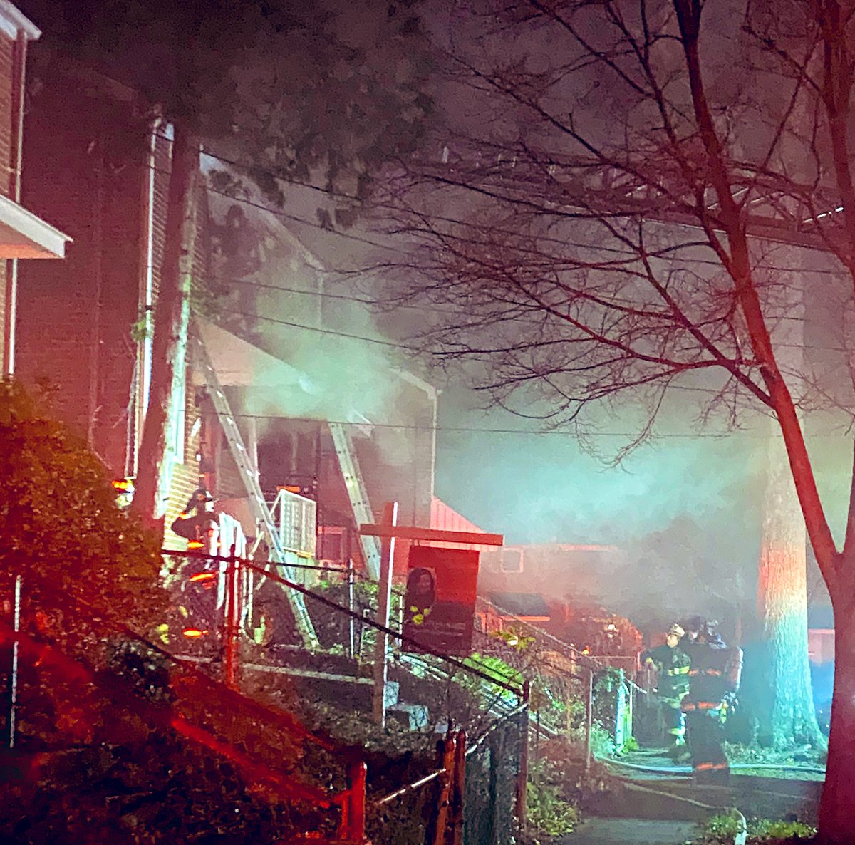 Fire in the 4200 block of Gorman St SE. 4 residents were safely removed from the home by firefighters, some by ladder. DC firefighters