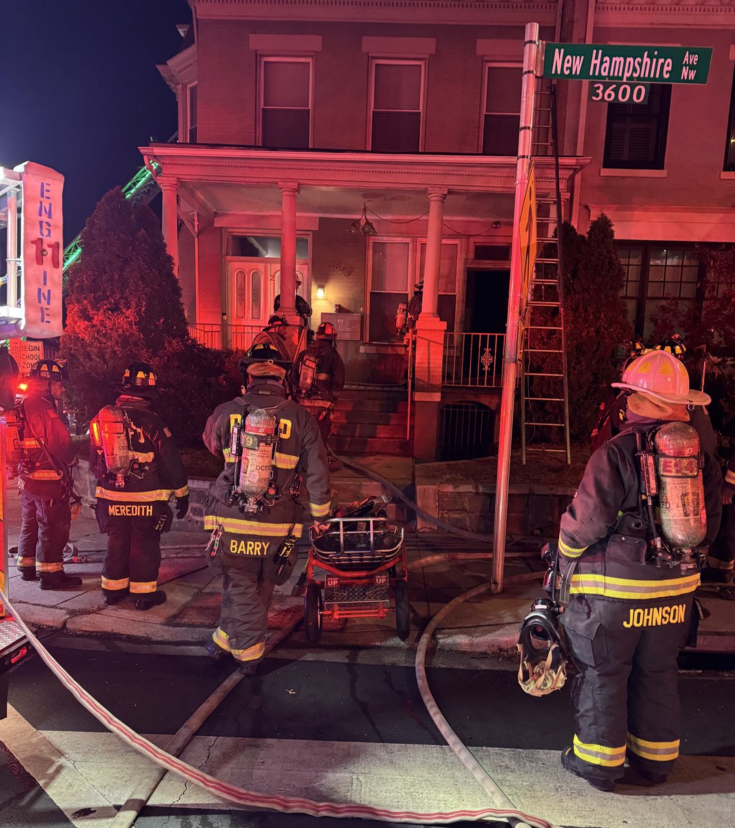 Fire updated address 3600 block N. Hampshire Ave NW at Spring Rd. Had fire top floor apartment and roof area above. Fire under control. No injuries reported. Checking for displacements. DC firefighters