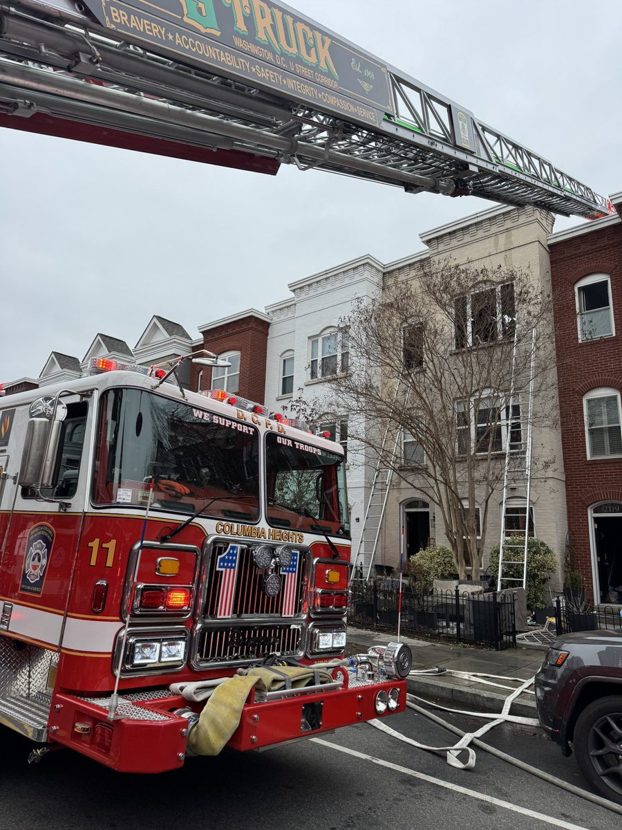 2 Alarm fire 2100 block 13th St NW. Fire involved entire attic fire with some extension to 1 adjacent dwelling. Fire was quickly cut off from extending further. No injuries reported. Approximately 20 units & 75 personnel responded. DC firefighters