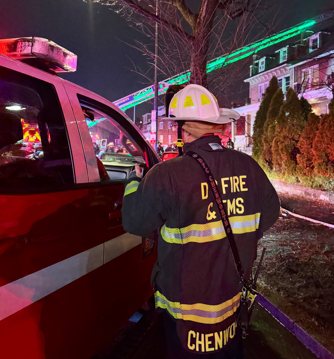 Fire Task Force 3800 block Kansas Ave NW. Fire under control. Firefighters prevented spread into attached adjacent homes. 1 civilian evaluated by EMS needed no further treatment. 1 firefighter transported minor injuries. 2 additional trucks requested. 9 displacements