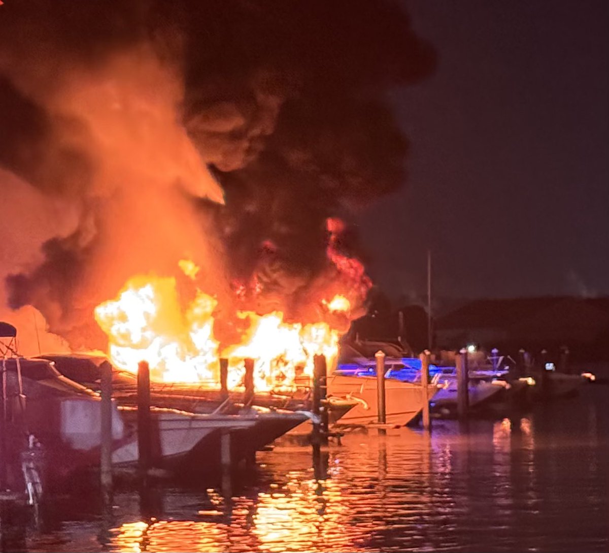 Boat fire James Creek Marina 2100 2nd St South-West Had 1 boat fully involved. Fire knocked down using 2 pronged attack wth land units and 2 fireboats. Damage to adjacent boats on both sides. No initial reports of injuries. DC firefighters