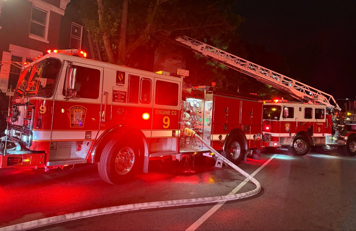 Box Alarm 2900 block Georgia Ave NW. Fire rear deck with minor extension inside a 2 story row dwelling. Fire knocked down. Investigators requested. No injuries. DC firefighters